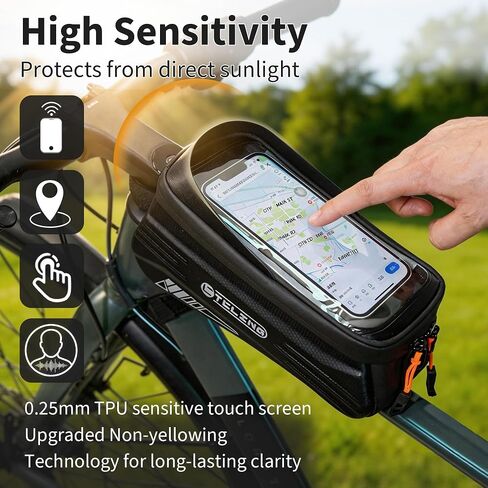 Bike Phone Bag with TPU Sensitive Touch, Waterproof Top Tube Bicycle Front Frame Bag, 1.9L Large Capacity EVA Hard Shell Mount Bike Phone Holder Bag Under 7", Handlebar Bag Bike Accessories in Kuwait