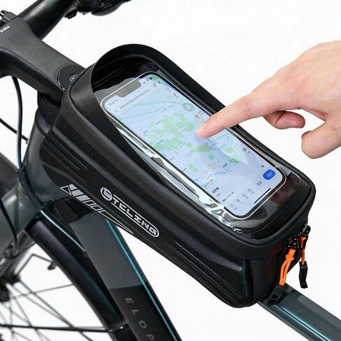 Bike Phone Bag with TPU Sensitive Touch, Waterproof Top Tube Bicycle Front Frame Bag, 1.9L Large Capacity EVA Hard Shell Mount Bike Phone Holder Bag Under 7", Handlebar Bag Bike Accessories in Kuwait