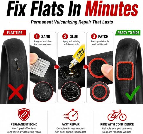 Bike Tire Repair Kit 80 PCS, Flat Tire Repair Kit with 54 Patches, 4 Vulcanizing Glue Tubes, Tire Levers & Valve Core Tools for Bikes, E-Bikes, Scooters & Inner Tube Repairs in Kuwait