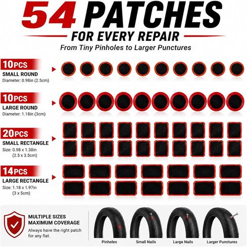 Bike Tire Repair Kit 80 PCS, Flat Tire Repair Kit with 54 Patches, 4 Vulcanizing Glue Tubes, Tire Levers & Valve Core Tools for Bikes, E-Bikes, Scooters & Inner Tube Repairs in Kuwait