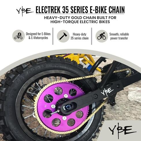 Yelnats تبني سلسلة دراجة Electrek 136 Link Gold E - سلسلة 35 من الفولاذ المقوى للخدمة الشاقة - لمسة نهائية ذهبية مقاومة للصدأ - سلسلة بديلة للدراجة الكهربائية عالية القوة لأداء سلس وموثوق in Kuwait