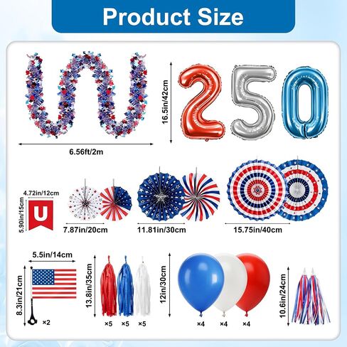 CRASHOT American 250th Anniversary Bike Decoration Kit, 42 Pcs 4th of July Independence Day Bicycle Parade Set with US Flags Paper Fans Tinsel Garland Tassels Balloons for Kids Adults in Kuwait