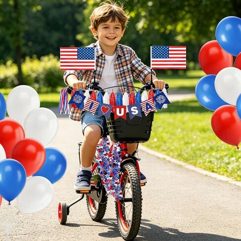 CRASHOT American 250th Anniversary Bike Decoration Kit, 42 Pcs 4th of July Independence Day Bicycle Parade Set with US Flags Paper Fans Tinsel Garland Tassels Balloons for Kids Adults in Kuwait