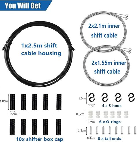 Bike Shifter Cable Kit – 30PCS Complete Set, High-Tensile Galvanized Steel Wires, 4pcs (1.55m/2.1m) + 2m Housing, Universal Gear Cable Replacement for MTB, Road, BMX & Folding Bikes | Everything Needed for Easy Gear Cable Replacement with Beginner Friendl in Kuwait