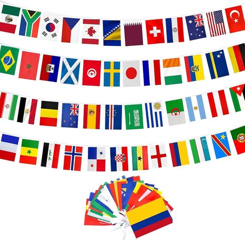 48 Countries Flag for World Cup 2026 Decorations,World Cup Banner String Flag Set, Double Sided Nylon International Flags String, Soccer World Cup Party Decorations for Bar, Home, Sports Events in Kuwait