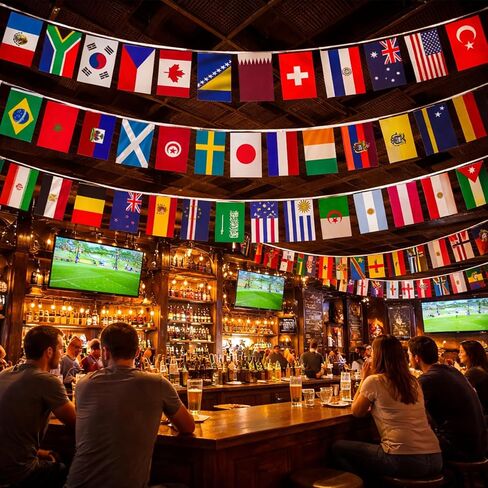 48 Countries Flag for World Cup 2026 Decorations,World Cup Banner String Flag Set, Double Sided Nylon International Flags String, Soccer World Cup Party Decorations for Bar, Home, Sports Events in Kuwait