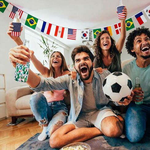 48 Countries Flag for World Cup 2026 Decorations,World Cup Banner String Flag Set, Double Sided Nylon International Flags String, Soccer World Cup Party Decorations for Bar, Home, Sports Events in Kuwait