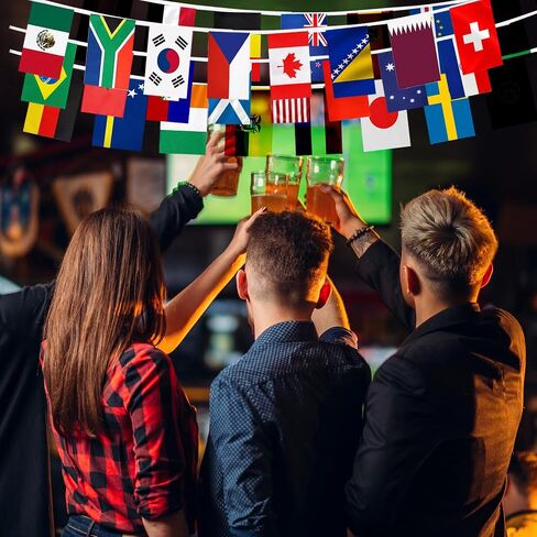 48 Countries Flag for World Cup 2026 Decorations,World Cup Banner String Flag Set, Double Sided Nylon International Flags String, Soccer World Cup Party Decorations for Bar, Home, Sports Events in Kuwait