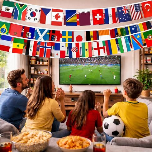 48 Countries Flag for World Cup 2026 Decorations,World Cup Banner String Flag Set, Double Sided Nylon International Flags String, Soccer World Cup Party Decorations for Bar, Home, Sports Events in Kuwait