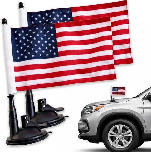 American Flag Suction Cup Car Mount 2 Pack, 8x5 Inch Diplomat USA Flags for Sports Cars, Parades, Festivals, Patriotic Celebrations in Kuwait
