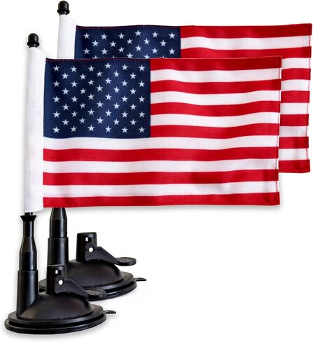 American Flag Suction Cup Car Mount 2 Pack, 8x5 Inch Diplomat USA Flags for Sports Cars, Parades, Festivals, Patriotic Celebrations in Kuwait