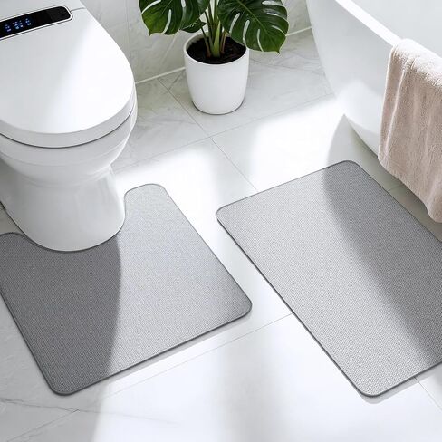 Bathroom Rugs Sets 2 Piece, Thin Bath Mat & U-Shaped Contour Toilet Rug Absorbent Quick Dry, Machine Washable, Non Slip Low Pile Bath Mats for Bathroom/Tub/Sink/Shower (27"x17" Plus 24"x20" U, Grey) in Kuwait