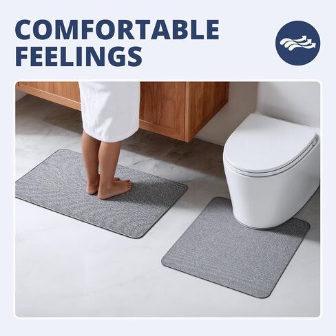 Bathroom Rugs Sets 2 Piece, Thin Bath Mat & U-Shaped Contour Toilet Rug Absorbent Quick Dry, Machine Washable, Non Slip Low Pile Bath Mats for Bathroom/Tub/Sink/Shower (27"x17" Plus 24"x20" U, Grey) in Kuwait
