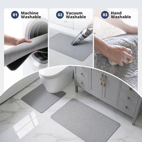 Bathroom Rugs Sets 2 Piece, Thin Bath Mat & U-Shaped Contour Toilet Rug Absorbent Quick Dry, Machine Washable, Non Slip Low Pile Bath Mats for Bathroom/Tub/Sink/Shower (27"x17" Plus 24"x20" U, Grey) in Kuwait