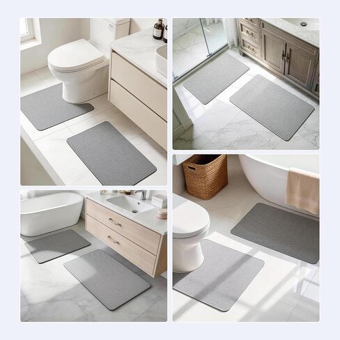Bathroom Rugs Sets 2 Piece, Thin Bath Mat & U-Shaped Contour Toilet Rug Absorbent Quick Dry, Machine Washable, Non Slip Low Pile Bath Mats for Bathroom/Tub/Sink/Shower (27"x17" Plus 24"x20" U, Grey) in Kuwait