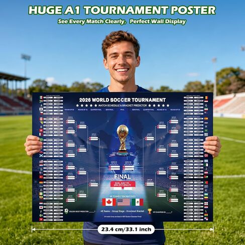 CANCJ 2026 World Soccer Schedule Poster Set,Tournament Wall Chart Champion Predictor Poster with 12 Flag Stickers, Match Tracker for Soccer Fans, Viewing Parties, Home & Bar Decorations in Kuwait