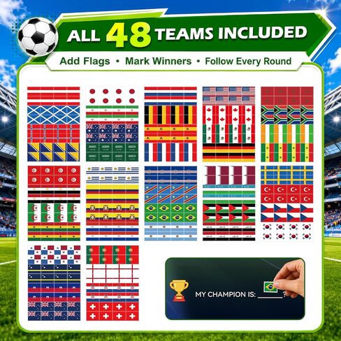CANCJ 2026 World Soccer Schedule Poster Set,Tournament Wall Chart Champion Predictor Poster with 12 Flag Stickers, Match Tracker for Soccer Fans, Viewing Parties, Home & Bar Decorations in Kuwait