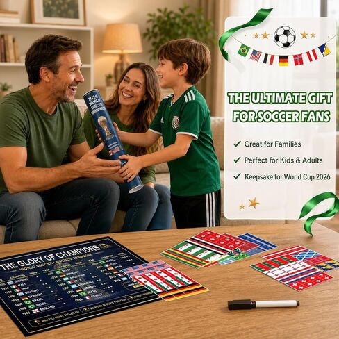 CANCJ 2026 World Soccer Schedule Poster Set,Tournament Wall Chart Champion Predictor Poster with 12 Flag Stickers, Match Tracker for Soccer Fans, Viewing Parties, Home & Bar Decorations in Kuwait