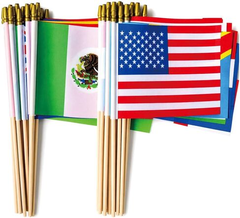 48 Countries Small Mini Hand Flags with Wooden Stick, Decorations for 2026 World Cup Soccer Fans, Watch Party, Sports Events, Patriotic Celebrations International Festival 5x8 Inch in Kuwait