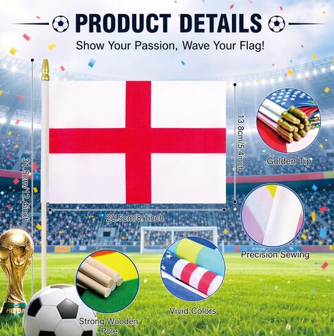 48 Countries Small Mini Hand Flags with Wooden Stick, Decorations for 2026 World Cup Soccer Fans, Watch Party, Sports Events, Patriotic Celebrations International Festival 5x8 Inch in Kuwait
