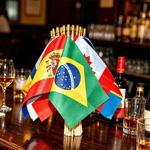 48 Countries Small Mini Hand Flags with Wooden Stick, Decorations for 2026 World Cup Soccer Fans, Watch Party, Sports Events, Patriotic Celebrations International Festival 5x8 Inch in Kuwait