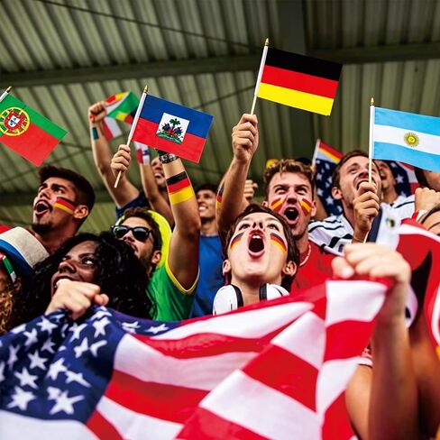 48 Countries Small Mini Hand Flags with Wooden Stick, Decorations for 2026 World Cup Soccer Fans, Watch Party, Sports Events, Patriotic Celebrations International Festival 5x8 Inch in Kuwait