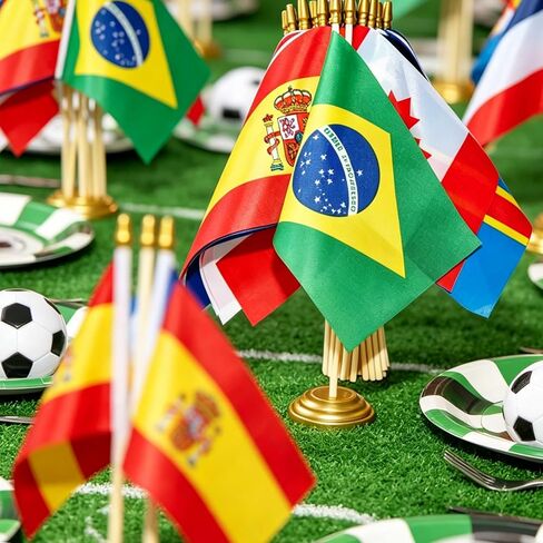 48 Countries Small Mini Hand Flags with Wooden Stick, Decorations for 2026 World Cup Soccer Fans, Watch Party, Sports Events, Patriotic Celebrations International Festival 5x8 Inch in Kuwait