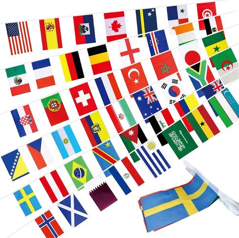 48 Countries Flags Banner Dercoations for 2026 World Cup, Small Mini Hanging String Garland Bunting, Football Events, Pub, Classroom, Home Party, Outdoor Sports 50 Feet in Kuwait