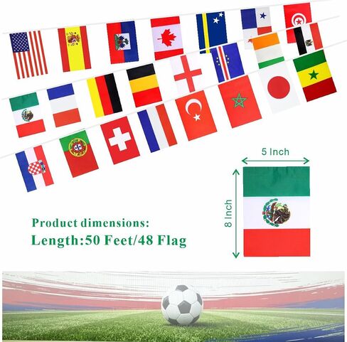 48 Countries Flags Banner Dercoations for 2026 World Cup, Small Mini Hanging String Garland Bunting, Football Events, Pub, Classroom, Home Party, Outdoor Sports 50 Feet in Kuwait