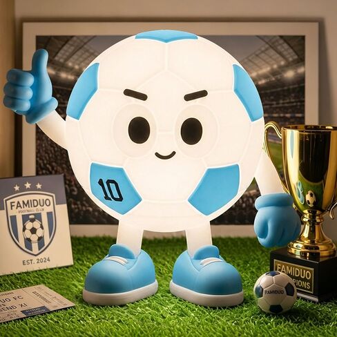FAMIDUO Lucky #7 Soccer Night Light, Food-Grade Silicone, Warm+RGB, Teens | #7 Player Edition for Kids, 2-Level Dimmable, 15-60 Min Timer, 85Hr Battery, USB-C Rechargeable Nursery Lamp, Soccer Fan Gift in Saudi Arabia