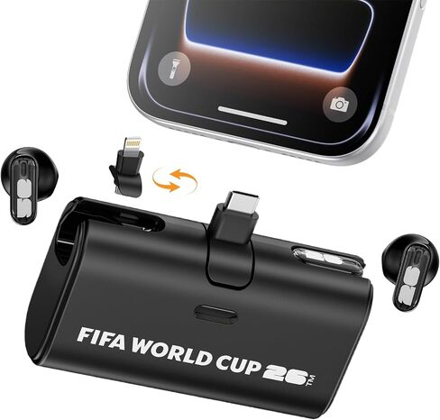 2026 FIFA World Cup MS123 Portable Charger Type C with 2-Pack USB C Adapter Port, Translation Earbuds Supports 134 Languages, (2500mAh) Compatible with iPhone 6-17 Android- Blue in Kuwait