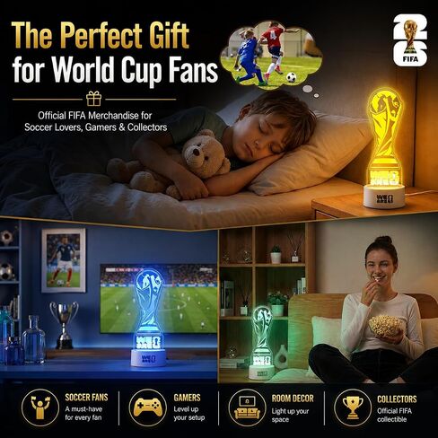مصباح ليلي مرخص من كأس العالم FIFA 2026 من MESUCA، ديكور غرفة كرة القدم LED بـ 7 ألوان لغرف الألعاب وكهوف المعجبين ومشجعي كرة القدم in Kuwait