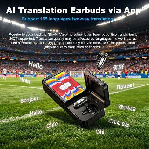 FIFA World Cup 2026 Licensed Wireless Earbuds, 2000mAh Charging Case with Flashlight, Bluetooth 6.0 IPX5 Waterproof, 165 Languages Translation for Fans Travel Outdoor Emergency (Black) in Kuwait