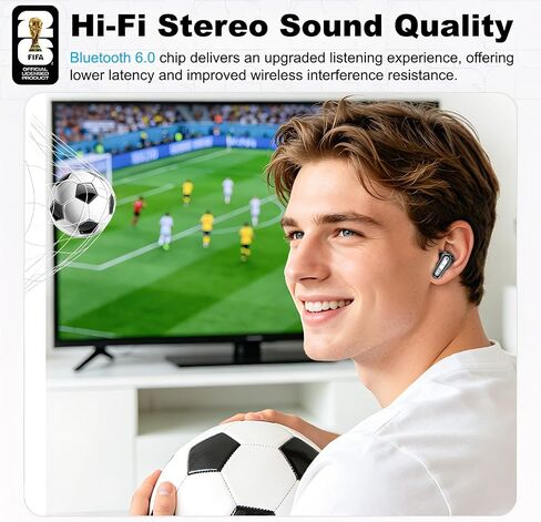 FIFA World Cup 2026 Licensed Wireless Earbuds, 2000mAh Charging Case with Flashlight, Bluetooth 6.0 IPX5 Waterproof, 165 Languages Translation for Fans Travel Outdoor Emergency (Black) in Kuwait