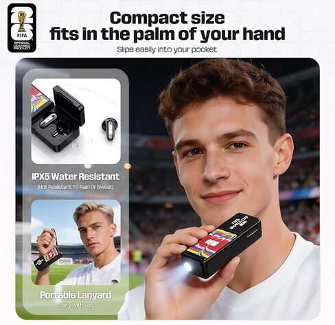 FIFA World Cup 2026 Licensed Wireless Earbuds, 2000mAh Charging Case with Flashlight, Bluetooth 6.0 IPX5 Waterproof, 165 Languages Translation for Fans Travel Outdoor Emergency (Black) in Kuwait