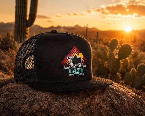قبعة سائق الشاحنة Lazy J Ranch Cactus Sunrise Classic ذات الخمس ألواح - قبعات ريفية للجنسين قابلة للتعديل، قبعة سائق شاحنة عتيقة in Kuwait