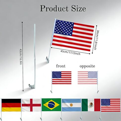 2 Pack Patriotic Car Window Flags, USA National Flag | Waterproof double-sided polyester flag, fade-proof. 2-pack poles & clips for cars, sports & USA 250th Independence Day. in Kuwait