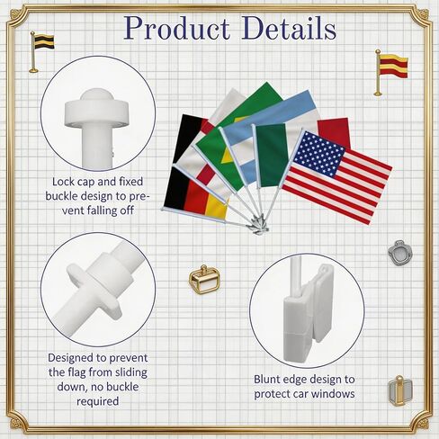 2 Pack Patriotic Car Window Flags, USA National Flag | Waterproof double-sided polyester flag, fade-proof. 2-pack poles & clips for cars, sports & USA 250th Independence Day. in Kuwait