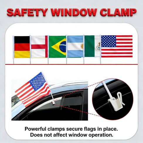 2 Pack Patriotic Car Window Flags, USA National Flag | Waterproof double-sided polyester flag, fade-proof. 2-pack poles & clips for cars, sports & USA 250th Independence Day. in Kuwait