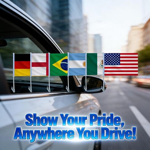 2 Pack Patriotic Car Window Flags, USA National Flag | Waterproof double-sided polyester flag, fade-proof. 2-pack poles & clips for cars, sports & USA 250th Independence Day. in Kuwait