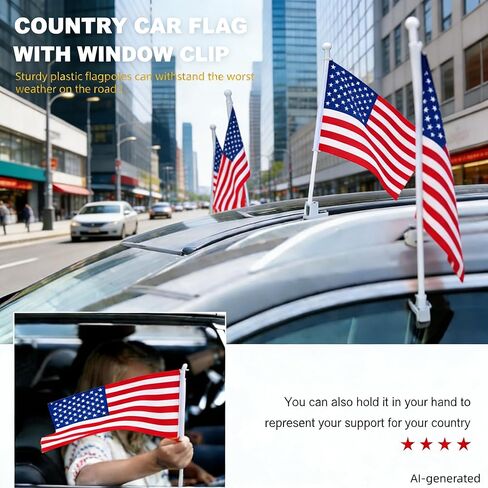2 Pack Patriotic Car Window Flags, USA National Flag | Waterproof double-sided polyester flag, fade-proof. 2-pack poles & clips for cars, sports & USA 250th Independence Day. in Kuwait