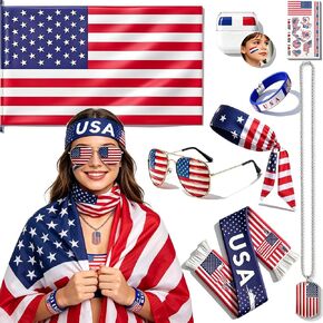 2026 World Soccer Sport Cup USA Fan Gear Kit - Patriotic Supporter Set for Game Day, Watch Parties & National Celebrations with American Flag Scarf,Headband,Wristbands,Face Paint,Necklace,Sunglasses in Kuwait