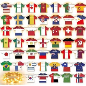 2026 World Cup Decorations with LED String Lights, 49 Countries Soccer Jersey Flag Banner Garland, Lighted Soccer Party Decorations for Watch Party, Bar, Home, Game Room, Sports Fan Decor in Kuwait