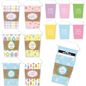 ANGOLIO 12Pcs Happy Easter Coffee Gift Card Easter Eggs Latte Coffee Cup Money and Gift Card Sleeves Bunny Cash Holder Holiday Ornaments for Easter Appreciation Gifts Holiday Supplies in Kuwait