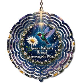 Hummingbird Wind Spinner, Heaven Whispers Through Hummingbird Wings, Daisy Floral Galaxy Theme, Hanging Garden Decor, 10 inches in Kuwait