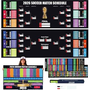 3PCS Latest Team 2026 World Soccer Championship Bracket Poster Set, 40 x 26 Inches Double-Sided Dry Erase Wall Chart, Soccer Bracket Poster with Match Tracker, Updated Team Information, Watch Party Decor for Home, Bar, Soccer Fan Gift in Kuwait