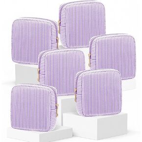 Sanwuta 6 Pcs Seersucker Cosmetic Bag Bulk Pinstripe Makeup Bag for Women Aesthetic Cute Travel Toiletry Organizer Preppy Storage Pouch for Wedding Bridesmaid Christmas Gift(Large,Macaron Color) in Kuwait