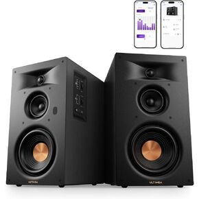 مكبرات صوت على رف الكتب تعمل بثلاثة اتجاهات من ULTIMEA مع مكبر صوت 5.25 بوصة، و70 وات RMS، وتطبيق، وEdge Horn & BassMX، ومخرج SUB وHDMI ARC للمسرح المنزلي، وBluetooth 6.0، وAuracast، وتصميم خالي من الشبكة، BS-3 in Kuwait