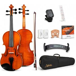 Handcrafted Solid Wood Violin 4/4 Full Size, Acoustic Fiddle with Gradient Finish, Ebony Fingerboard & Fittings, High-End Full Size Violin Kit with Ebony Bow, Alice Strings, and Deluxe Case in Saudi Arabia