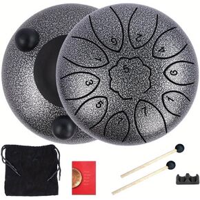 Mini Rain Drum, 3 Inches 6 Notes Portable Steel Tongue Drum with Mallet, Music Book, Pre-Tuned, Exquisite Pattern Percussion Instrument for Meditation, Relaxation, Camping and Gift (Green) in Kuwait